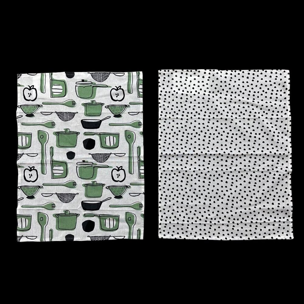 Kitschy Kitchen Dish Towels Green Black White Hanging Loop IKEA Rinnig Cotton - Picture 2 of 8